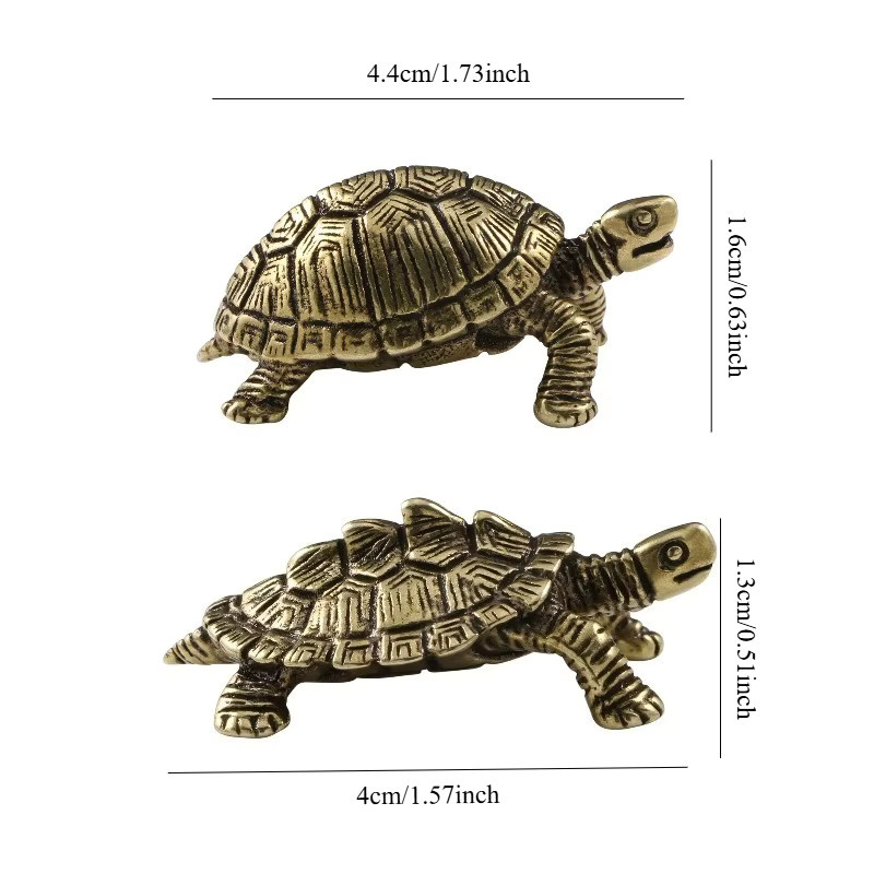 Antike Schildkröten-Figur aus massivem Kupfer und Messing in Gold, dekoratives Metall-Ornament für den Tisch - Bild 4