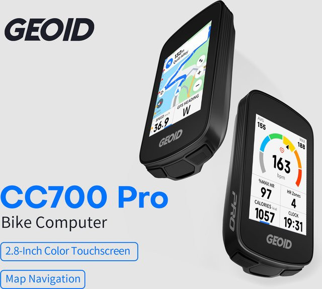 GEOID CC700 Pro Fahrradcomputer mit GPS, 2,8-Zoll-Touchscreen und Global Map Navigation, Schwarz - Bild 1