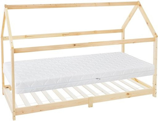 ML-Design Kinderbett Hausbett aus Kiefernholz mit Dach, Matratze und Lattenrost, Farbe Braun, B/T/H: 90 x 200 cm - Bild 1