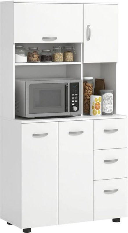 HOMCOM Küchenschrank Hochschrank in Weiß mit 4 Türen, 3 Schubladen und 3 offenen Fächern, moderner Buffetschrank aus Holzwerkstoff mit verstellbaren Ablagen, H x B x T: 168 x 39,5 x 39,5 cm - Bild 1