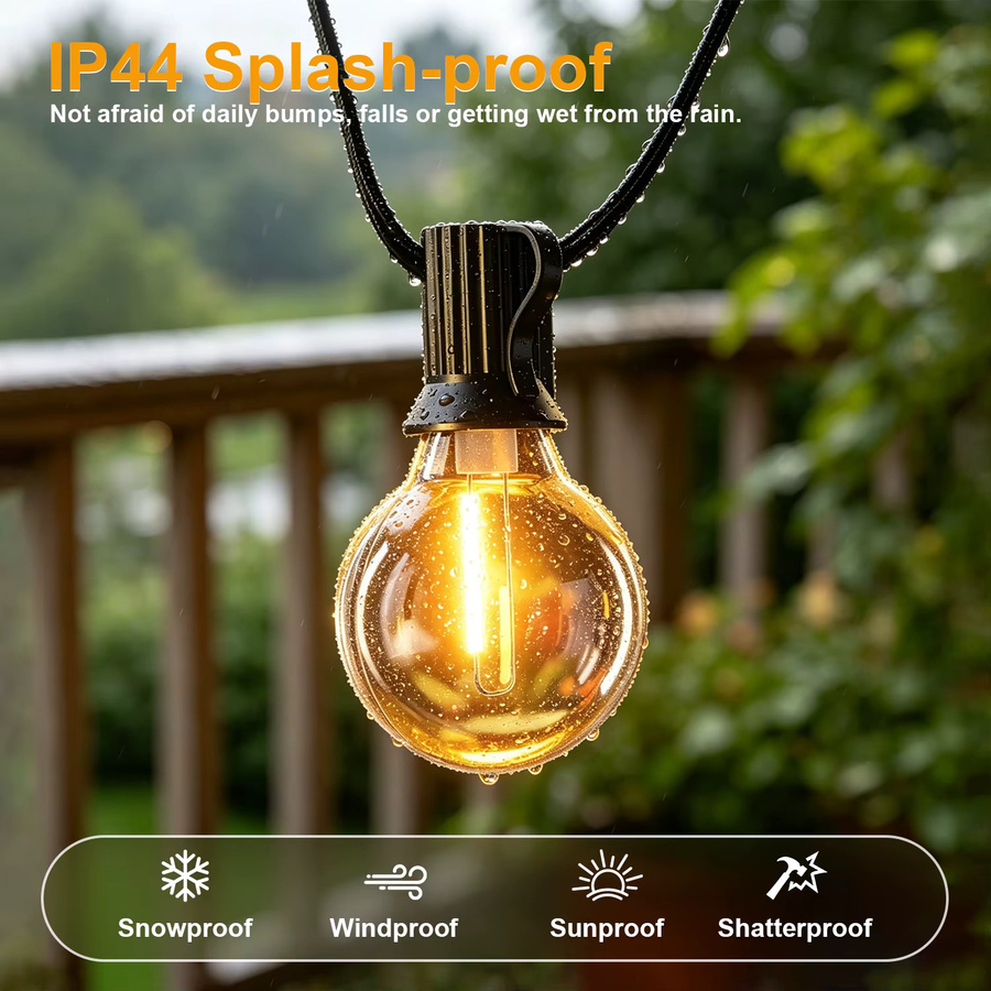 Aiopp Solar G40 LED-Lichterkette für den Außenbereich mit Fernbedienung, dimmbar, IP44 wasserdicht, warmweiß, transparent - Bild 4