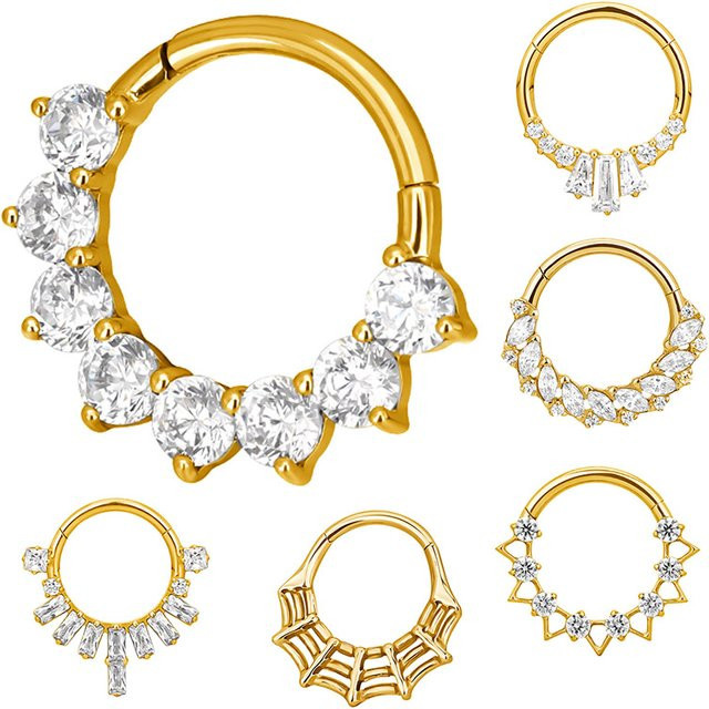 G23 BODY JEWELRY Nasenring Titan, Gold, Zirkonia, 10 mm, Unisex - Bild 1