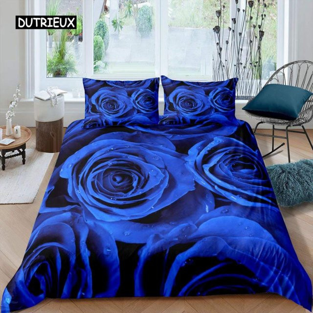 Binchi Bettwäscheset mit Rosen-Blumendruck in Lila und Blau, Microfaser-Bettbezug mit Kissenbezug, B/H: 135 x 200 cm - Bild 1