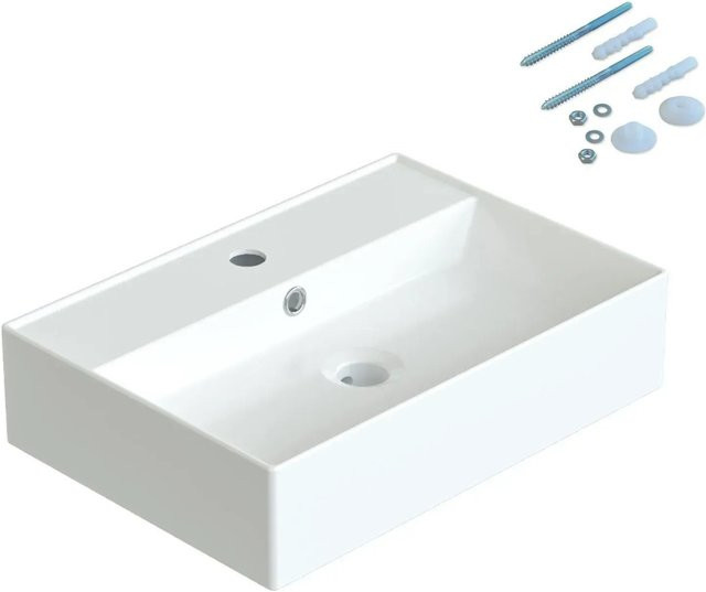 Aquabatos Aufsatzwaschbecken aus Keramik in Weiß, rechteckig, B/T/H: 50 x 35 x 12,5 cm - Bild 1