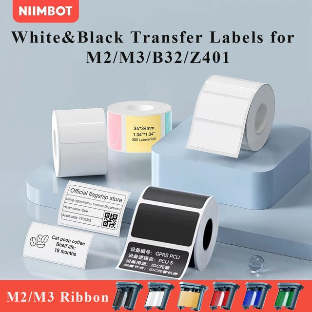 NIIMBOT M2 Thermotransfer-Etikettenband M3 für elektrische Geräte und Typenschilder in Schwarz und Weiß - Bild 1