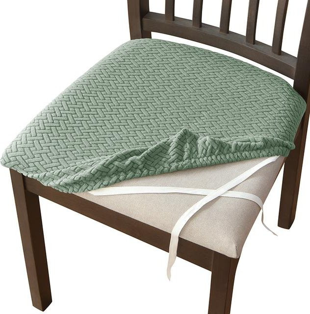 Dehnbarer T-förmiger Jacquard Esszimmerstuhl-Sitzbezug, schmutzabweisend, Farben: Weiß und Grün - Bild 1