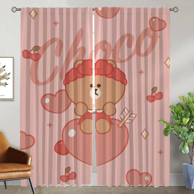 L-line Friends Verdunkelungsvorhänge für Wohnzimmer und Schlafzimmer, 2er-Set Tüll-Vorhang mit Grafikdesign in Pink, Breite: 50 cm, Höhe: 70 cm - Bild 1