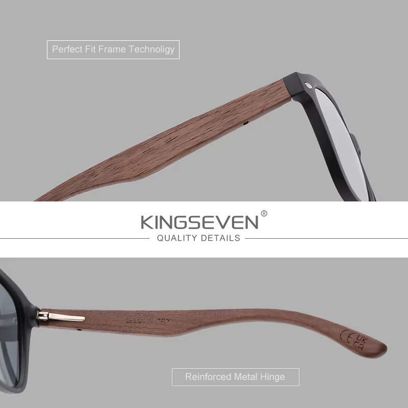 KINGSEVEN Sonnenbrille, Holz, quadratisch, Vollrand, braun, Unisex - Bild 3