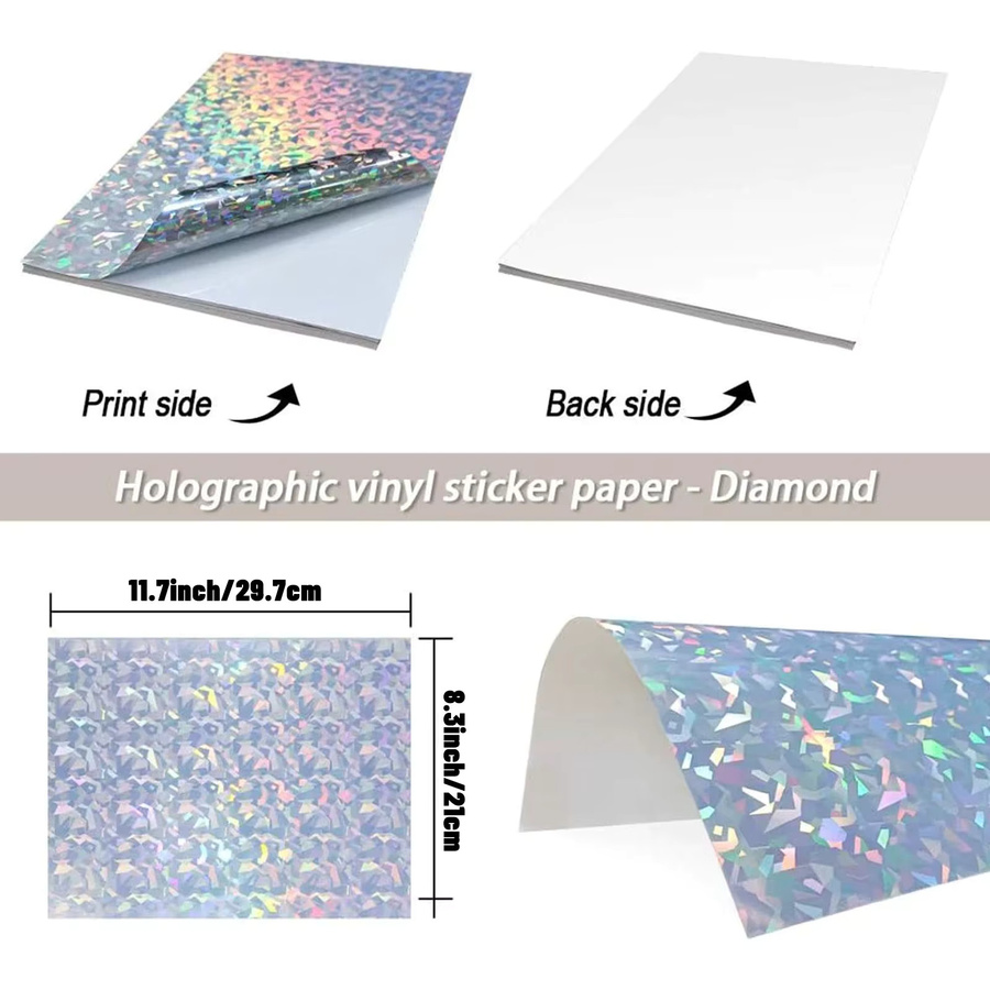 ESHANG Holografisches Vinyl-Aufkleberpapier für Tintenstrahl- und Laserdrucker, 20 Blatt A4, Wasserfest und Selbstklebend, Multicolour - Bild 2