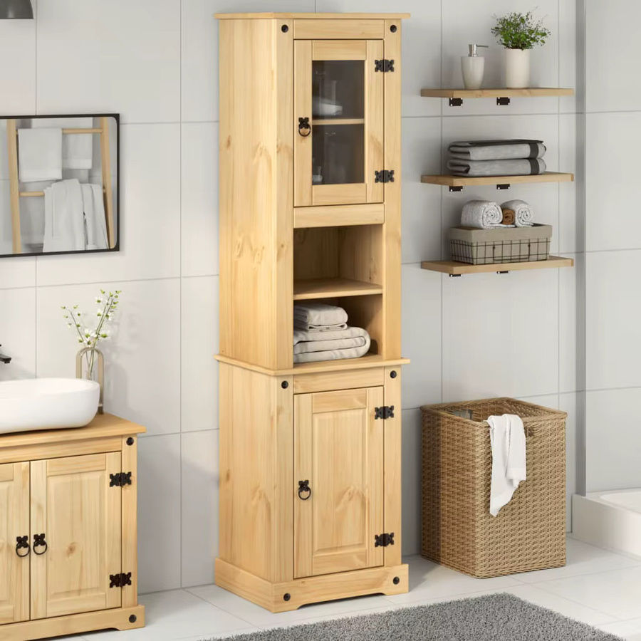 VIDAXL Badezimmerschrank Corona aus massivem Kiefernholz in Braun und Rot, B/T/H: 50 x 40 x 185 cm - Bild 3