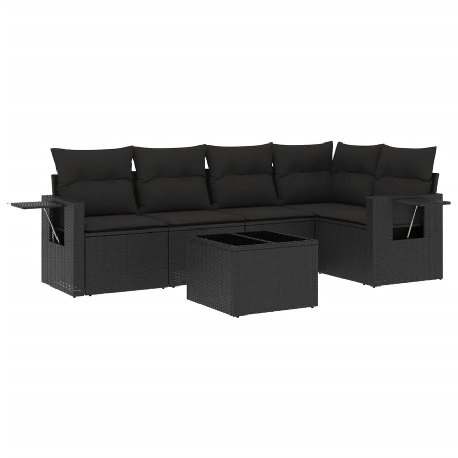 vidaXL 6-teilige Garten-Sofagarnitur in L-Form mit Kissen, Schwarz, aus PE-Rattan und pulverbeschichtetem Stahl - Bild 2