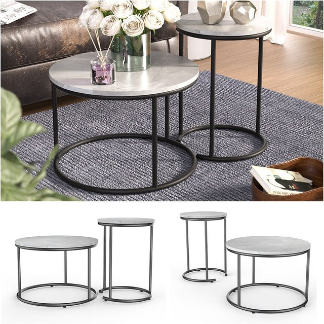 Vicco Couchtisch-Set Ottawa in Weiß mit Marmor-Optik, 2-teilig - Bild 1