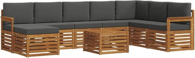 vidaXL 9-teilige Sofagarnitur in L-Form aus Massivholz Akazie mit Polstern in Anthrazit und Natur - Bild 1