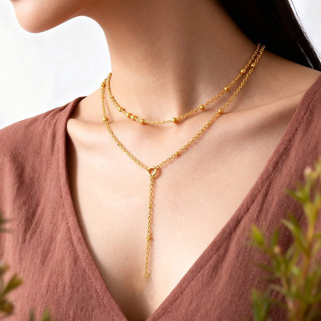 Lariat Halskette Edelstahl, Perle, Silber, 75 cm, Unisex - Bild 1