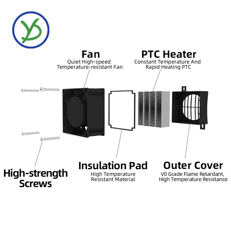 PTCYIDU PTC-Heizlüfter mit Isolierung, elektrische Heizung für konstante Temperatur, 50 W bis 200 W, Farbe Schwarz - Bild 2