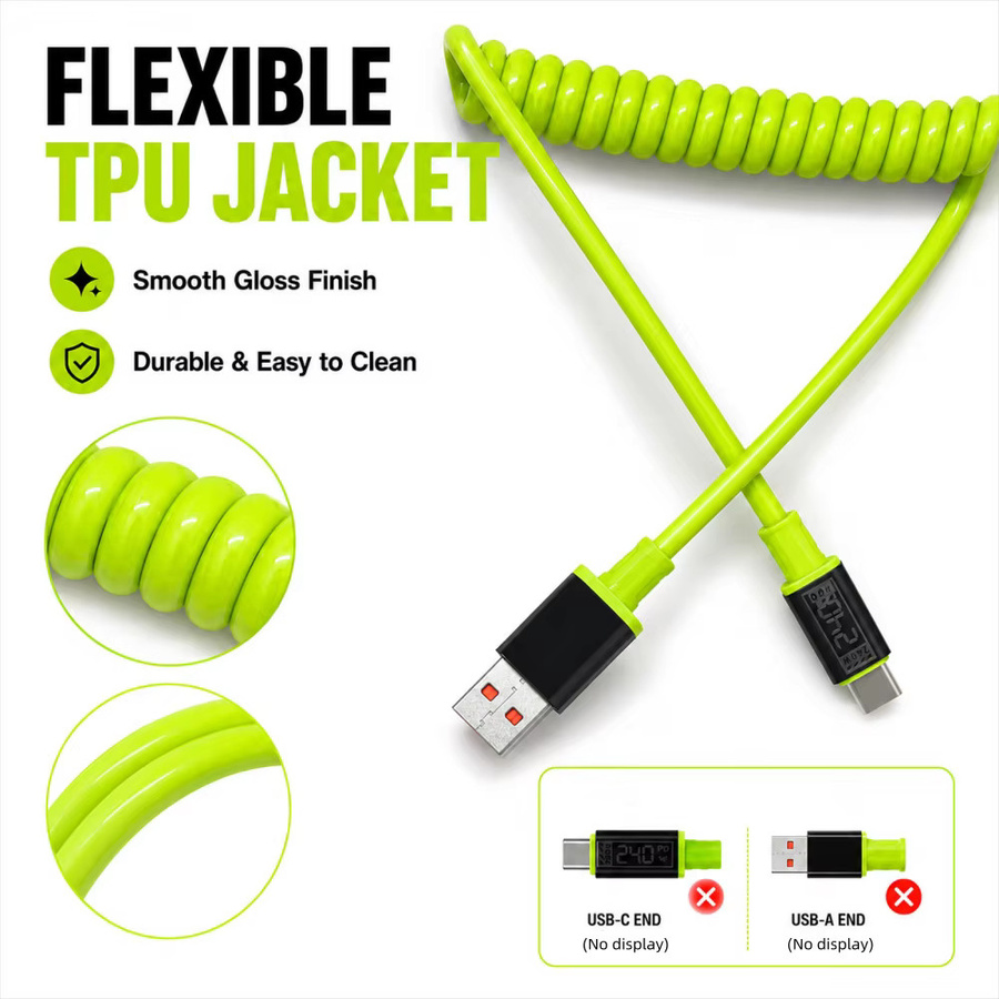 240W PD Silikon Schnellladekabel Typ C zu C und A zu C in Grün für iPhone, Huawei, Xiaomi und Samsung - Bild 2