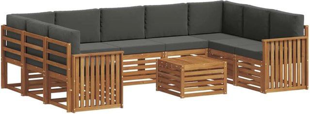 vidaXL Sofagarnitur aus Massivholz Akazie in L-Form, 10-teiliges Set in Natur und Anthrazit mit Polsterkissen und Armlehnen - Bild 1