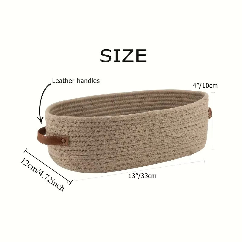 Ovaler geflochtener Badezimmer-Aufbewahrungskorb in Beige und Weiß als multifunktionaler Organizer für Schreibtisch, Toilettenpapier oder Spielzeug - Bild 4