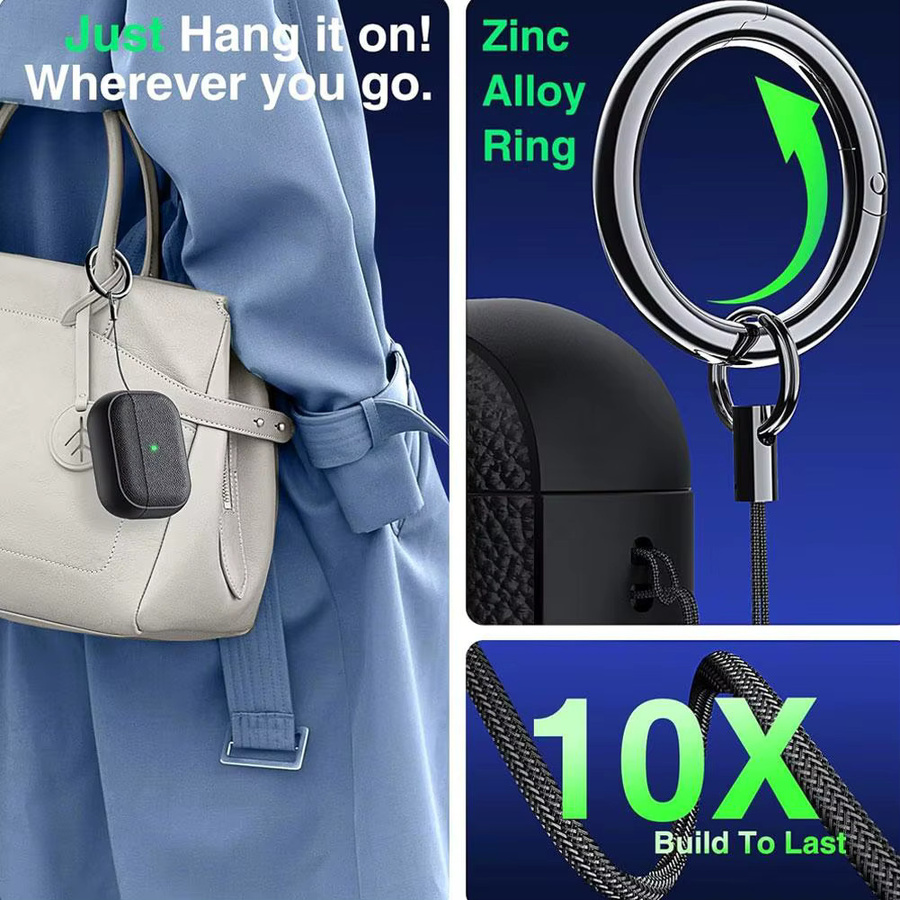 Schutzhülle für AirPods Pro 3 aus weichem TPU-Leder mit Lanyard und Schlüsselanhänger in Schwarz - Bild 5