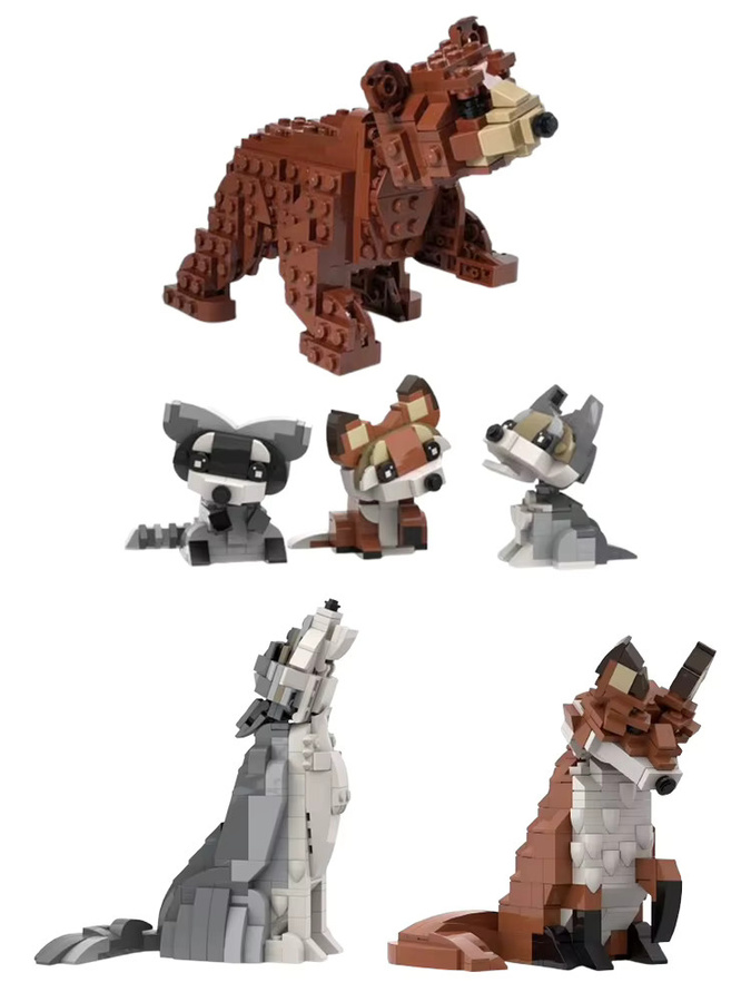 Garno MOC Tier-Serie Bärenjunges Wolf Rotfuchs Waschbär, Bausteine-Set - Bild 3