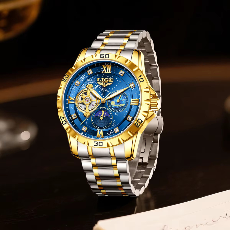 LIGE Armbanduhr Edelstahl, Automatik, Blau, Herren - Bild 3