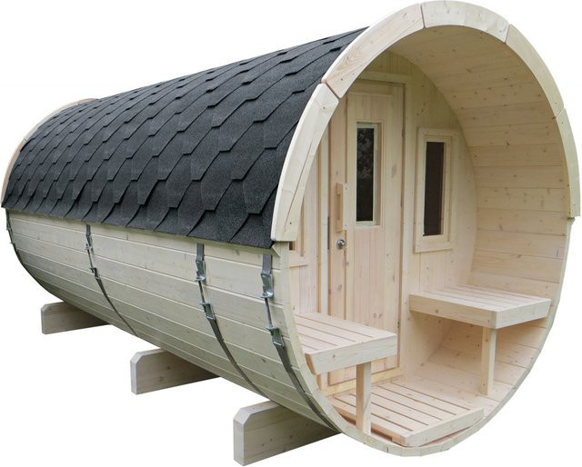 Saunafass Wolff Finnhaus SIDA aus Fichte mit schwarzen Dachschindeln, Durchmesser: 205 cm, Höhe: 400 cm - Bild 1
