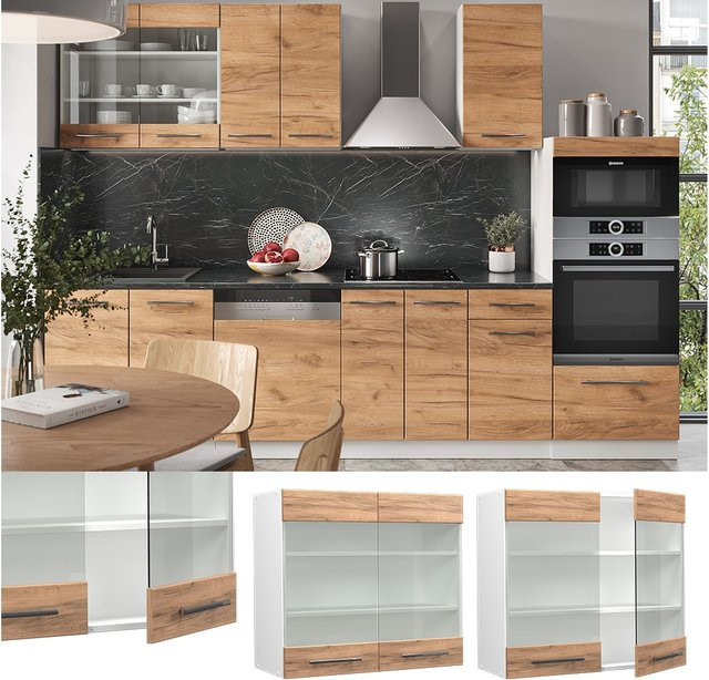 Vicco Küchen-Hängeschrank Fame-Line mit Glasschrank-Fronten in Weiß Eiche, Breite: 80 cm - Bild 1
