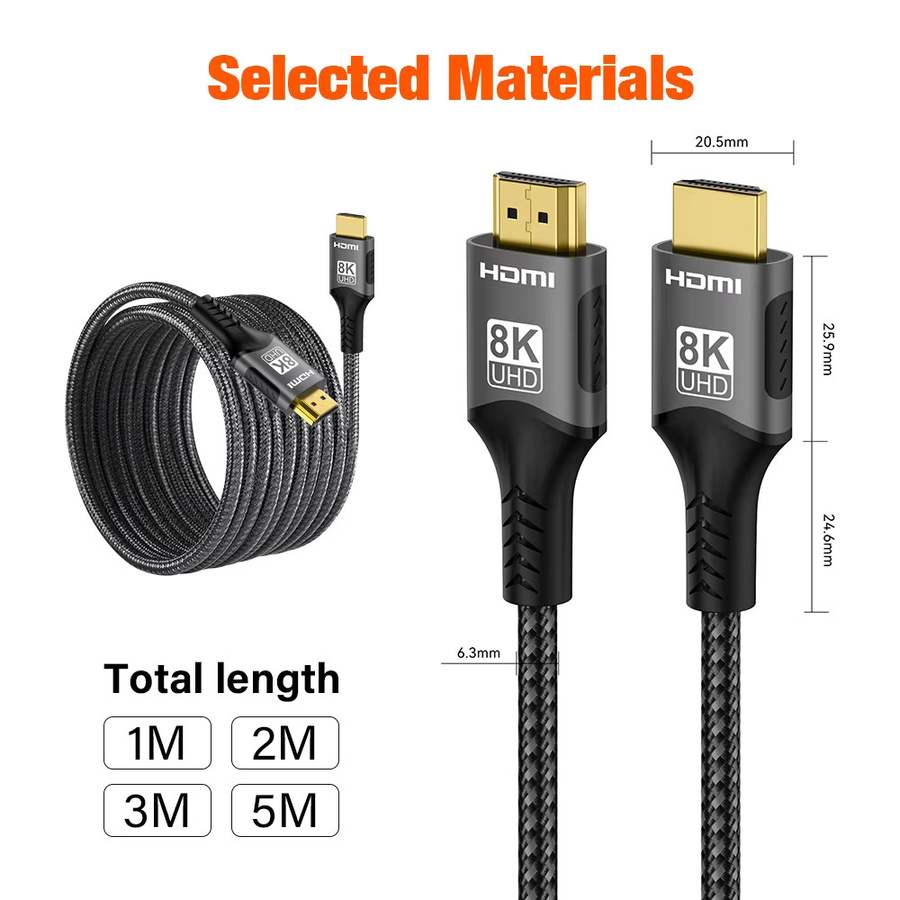 Nephy Ultra High Speed HDMI 2.1 Kabel in Schwarz mit 48Gbps, 8K 60Hz, 4K 120Hz, HDR und 3D-Effekt für HDTV und PC - Bild 6