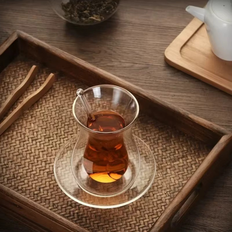 Doppelwandiges Glas-Teeset mit Untertasse und Teelöffel, Thermische Kaffeetasse und Teetasse aus transparentem Glas - Bild 2
