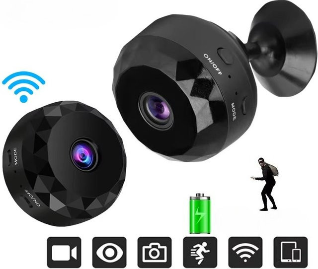 SSET Mini WLAN Sicherheitskamera mit 170° Weitwinkel, CMOS Nachtsicht und Bewegungserkennung, Schwarz - Bild 1