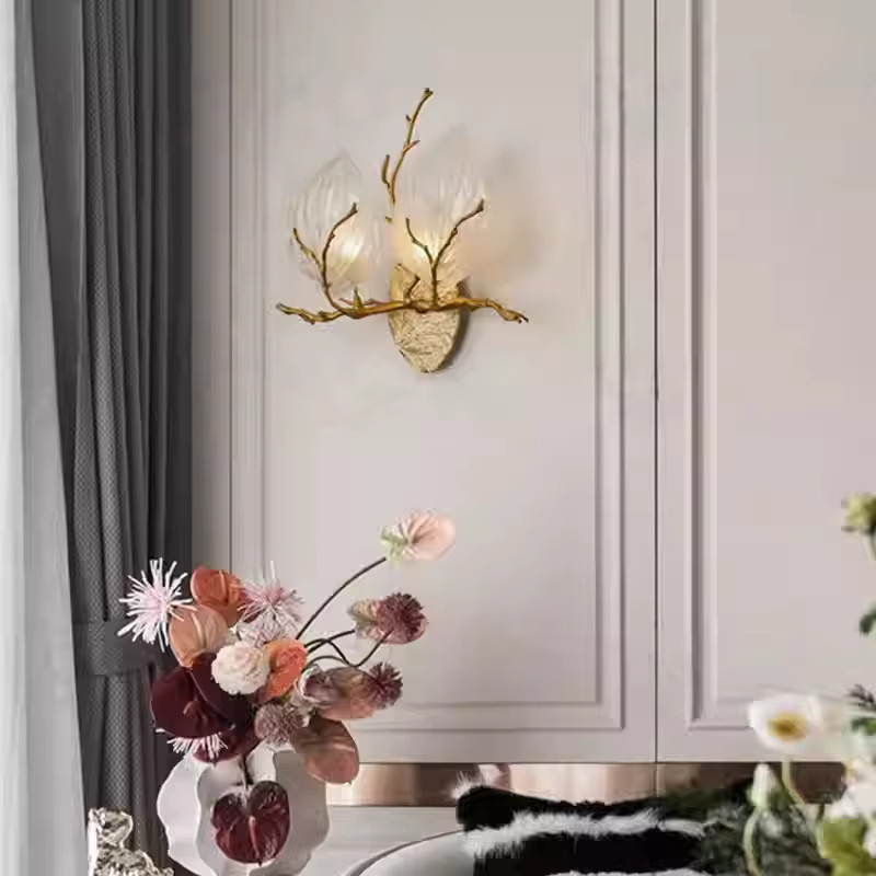 JIANKEXING Luxus-Wandleuchte aus Kupfer in Kupfer mit zwei Blättern für Wohnzimmer und Schlafzimmer - Bild 2