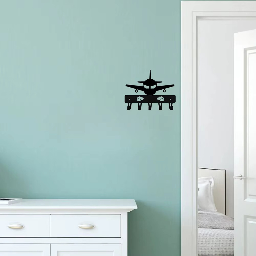 Schlüsselhalter Flugzeug aus Metall in Schwarz als moderne Wanddekoration für Wohnzimmer, Schlafzimmer oder Kinderzimmer - Bild 4