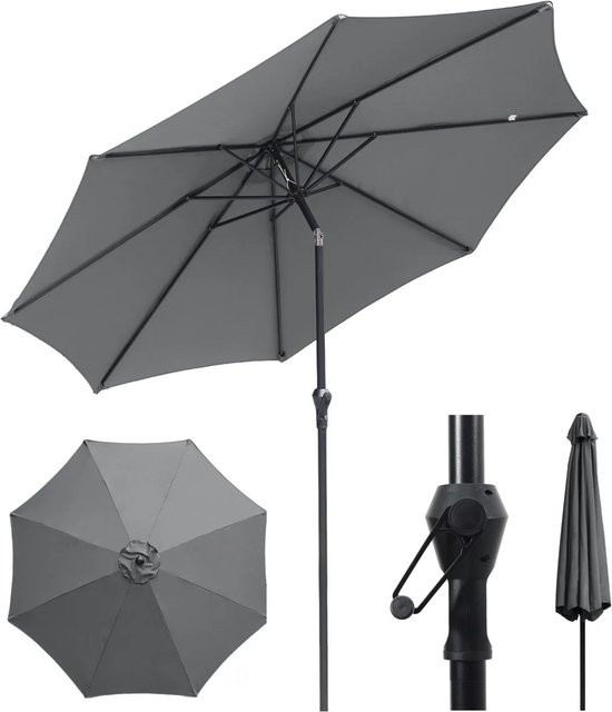 Sekey Sonnenschirm Grau aus Aluminium und Polyester, runder Marktschirm mit Kurbel und Knickfunktion, Durchmesser: 300 cm - Bild 1