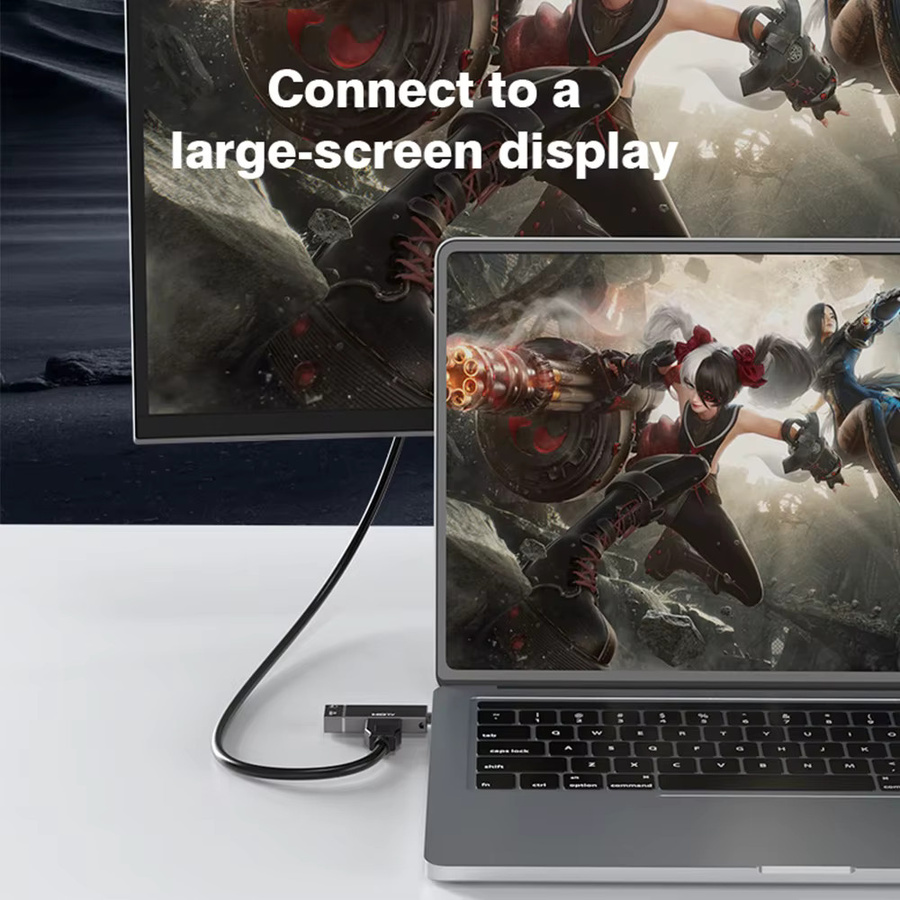 Byscoon PD 100 W Typ-C-zu-HDMI-Adapter mit 8K HD-Übertragung und 3,5-mm-Kopfhöreranschluss in Grau für MacBook, Chromebook, Samsung und Xiaomi - Bild 2