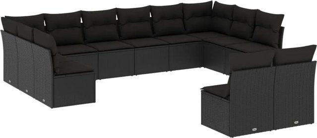 vidaXL 12-tlg. Garten-Sofagarnitur aus Poly-Rattan mit Kissen in Schwarz - Bild 1
