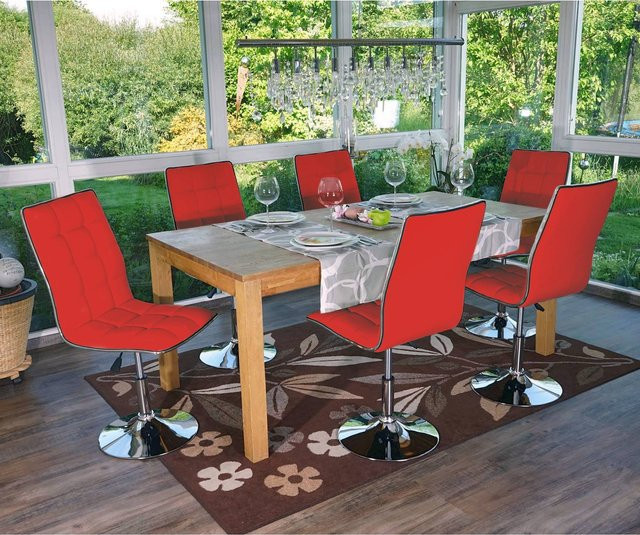 6er-Set MCW Esszimmerstühle C41 in Rot aus Kunstleder, höhenverstellbar und drehbar - Bild 1