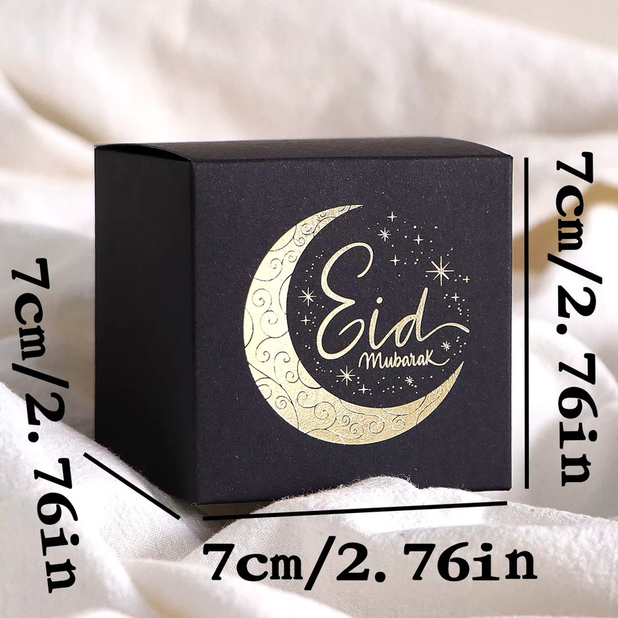 Set mit 10 Mini-Geschenktüten aus Papier in Schwarz, Weiß und Grün mit goldenem Halbmond-Design und Sternen zur Eid-Grüßung - Bild 6