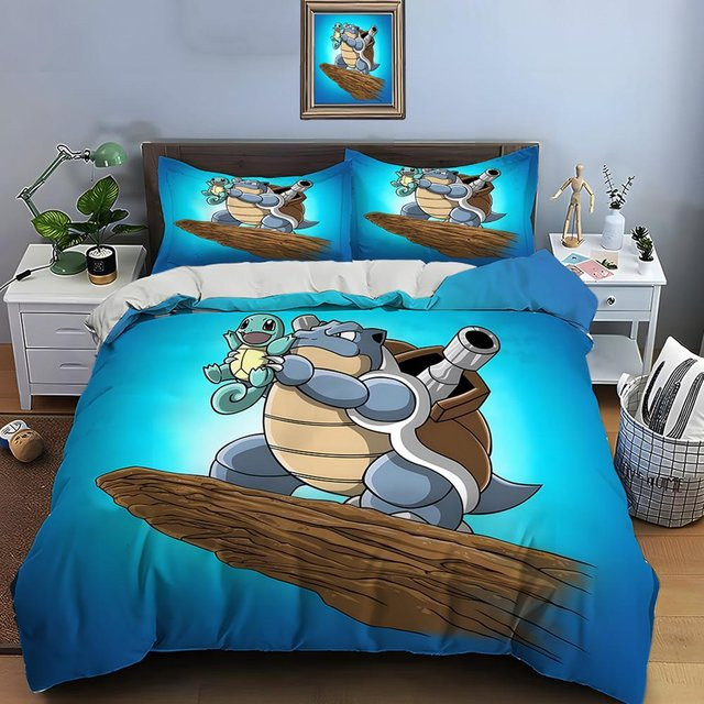 Pokemon Schiggy Print Bettwäsche Set 3-teilig aus Polyester, Blau, B/H: 140 x 210 cm - Bild 1