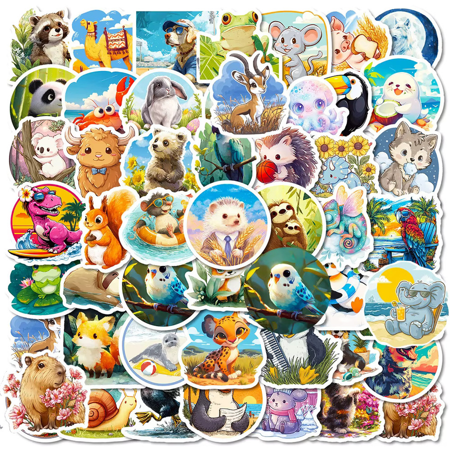 Charile Cartoon-Tierwelt-Aufkleber, Kawaii-Katze, Kaninchen, Eichhörnchen, Multicolor - Bild 2