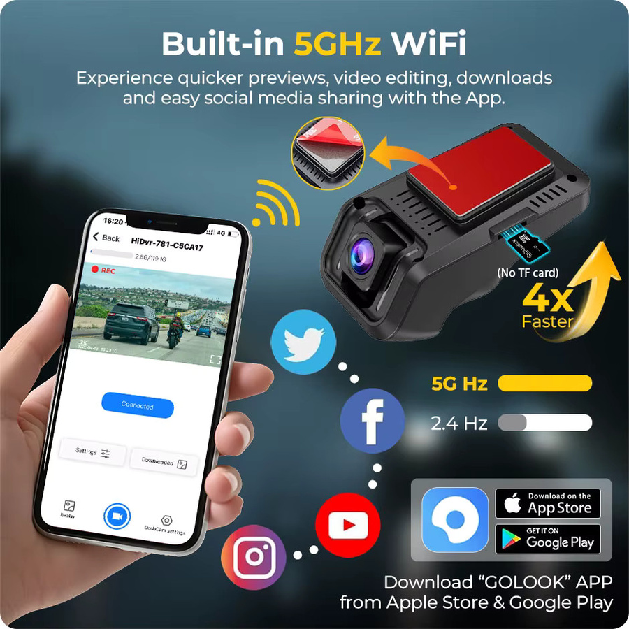 GreenYi 2K Full HD Dash Cam mit WiFi und App-Steuerung, schwarzer Auto Video Recorder mit 24H Parkplatz-Monitor und Nachtsichtfunktion - Bild 4