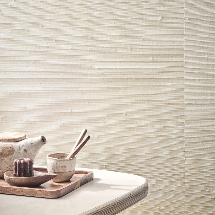 Omexco Tapete Interactive PU411 in Beige mit Textil- und Papierstruktur im minimalistischen Nature-Design - Bild 1