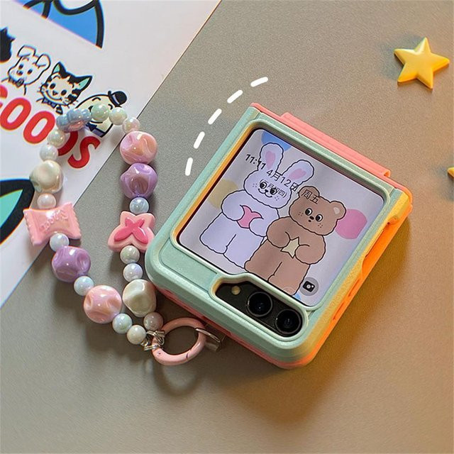 Kawaii Handyhülle mit Hängeschnur für Samsung Galaxy Z Flip 6 5G, Z Flip 5 und Z Flip 4 in Grün und Rosa - Bild 1