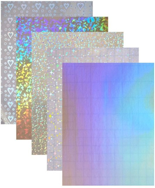5 Stück holografische Aufkleber aus transparentem Vinyl, wasserfeste selbstklebende A4 Overlay-Folie für DIY-Projekte, glänzend - Bild 1