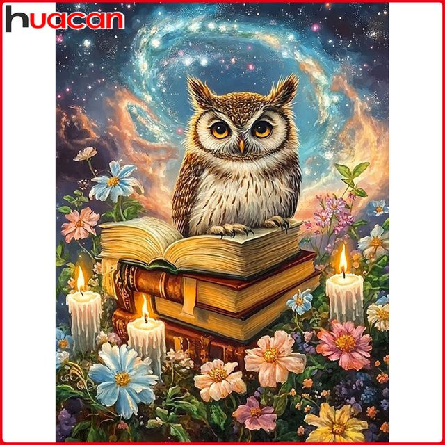 Huacan Diamantgemälde Eulenbuch als Diamantmosaik Set mit Tier- und Blumenmotiven in Mehrfarbig, B/H: 30 x 20 cm - Bild 1