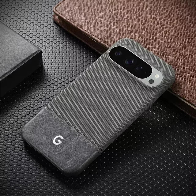 Retro Business Schutzhülle aus PU-Leder und Spleißstoff mit Magnetfunktion für Google Pixel 10 9 8 Pro XL in Grau - Bild 1