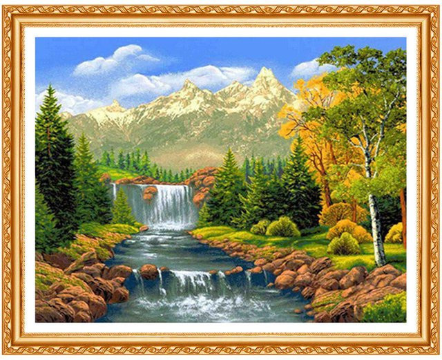 FIYO 5D Diamant Stickerei Set Landschaft Wasserfall DIY Diamant Malerei in Beige, B x H: 20 x 30 cm - Bild 1