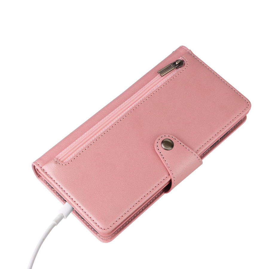 Lederhülle mit Geldbörse und Reißverschluss für Samsung Galaxy S24 Ultra S23 S22 S21 S10 Serie inklusive Handyhülle und Strap in Schwarz, Blau, Grau, Pink oder Grün - Bild 1