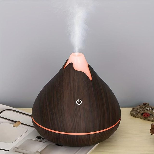 Binchi Keji Travel Vulkanischer Aromadiffusor in Grau mit farbigem Flammen-Nachtlicht, tragbarer USB-Luftbefeuchter, 350 ml - Bild 1