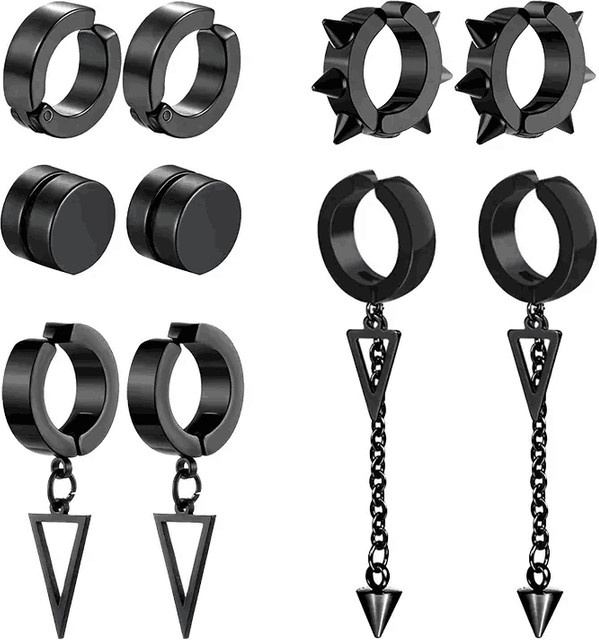 YIXI Magnet-Ohrringe-Set, Edelstahl, Kreuz-Anhänger, Schwarz, Herren - Bild 1