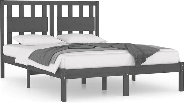 vidaXL Massivholzbett aus Kiefer in Grau mit rustikaler Optik, B/T: 200 x 200 cm - Bild 1